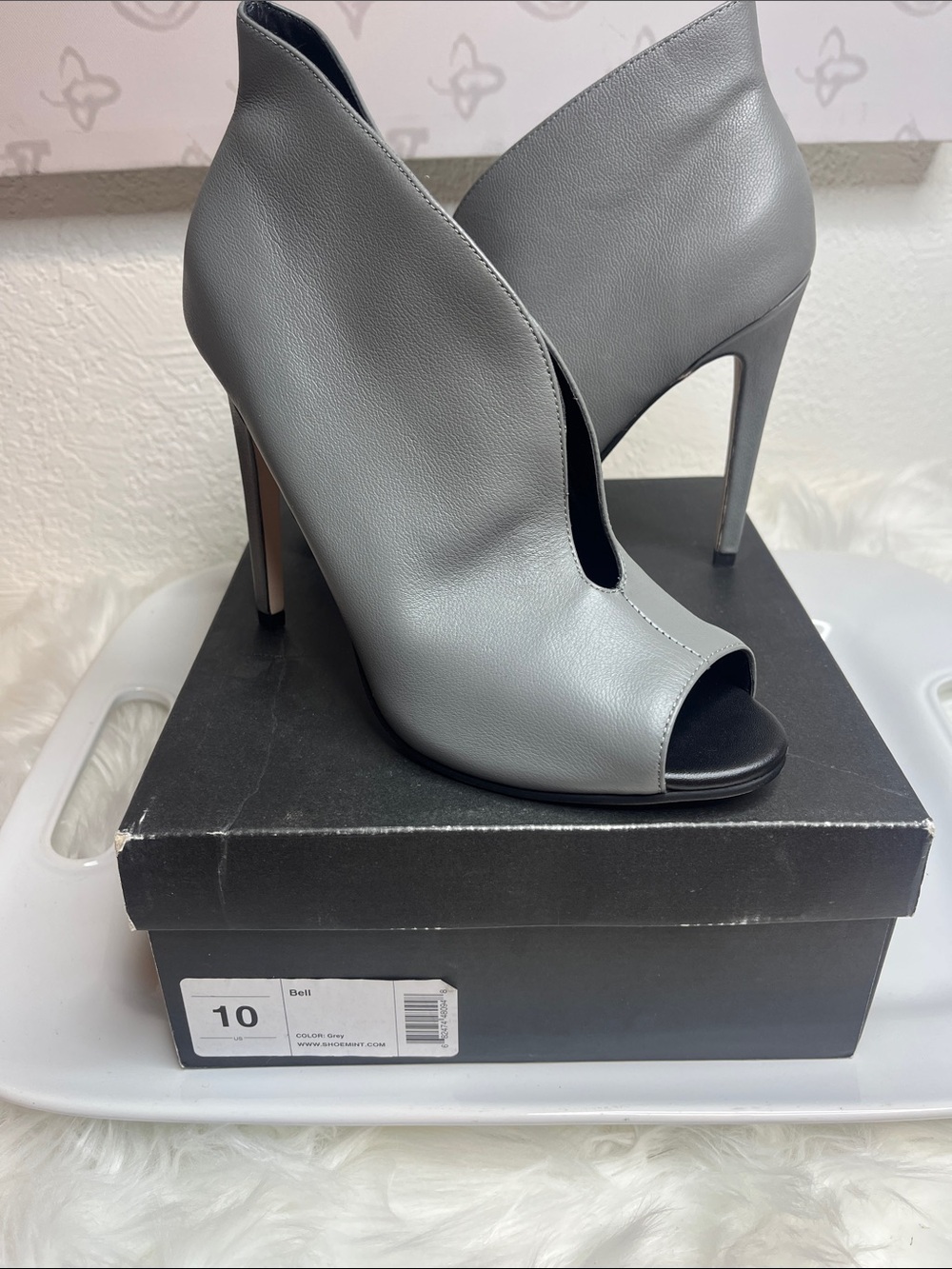 Shoemint Gray Open-Toe Stiletto Ankle Booties
